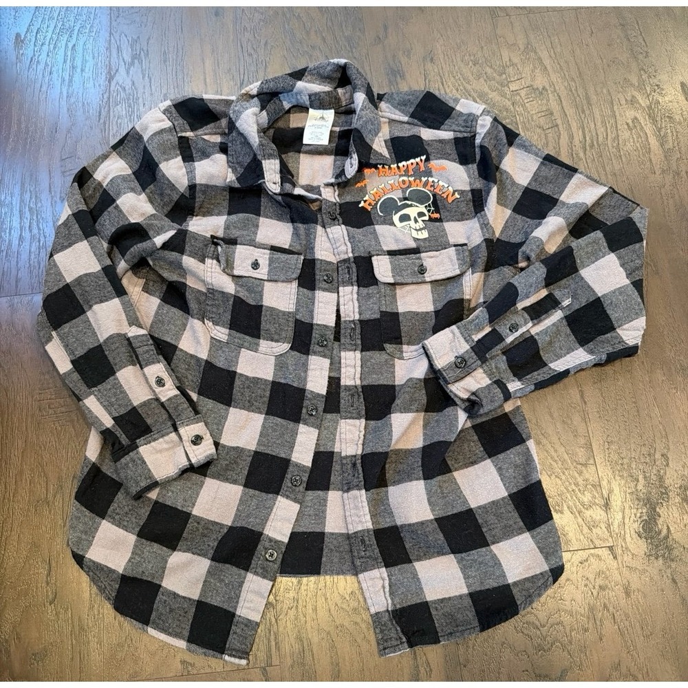 Disney Parks‎ Halloween Plaid Flannel Shirt Trick or Treat Medium